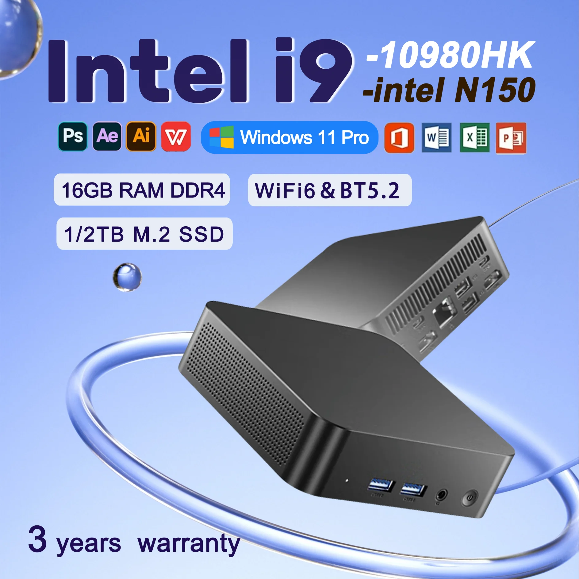 Windows 11 MINI PC Intel Core i9 10980HK/intel N150 MINI PC 16GB DDR4 2048GB SSD  WIFI 6 BT5.2 Gaming MINI PC