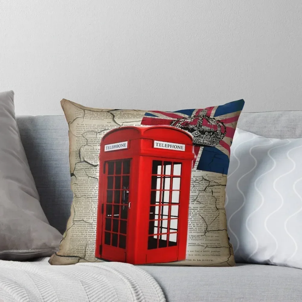 

1980s rustic dark academia union jack retro london telephone booth Throw Pillow Marble Cushion Cover pillow