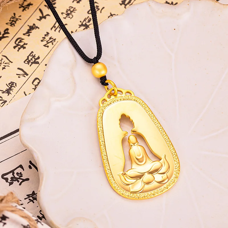 

24K real gold National style retro faceless Buddha necklace au9999 Gold pendant Buddha Pendant Hollow Buddha pendant