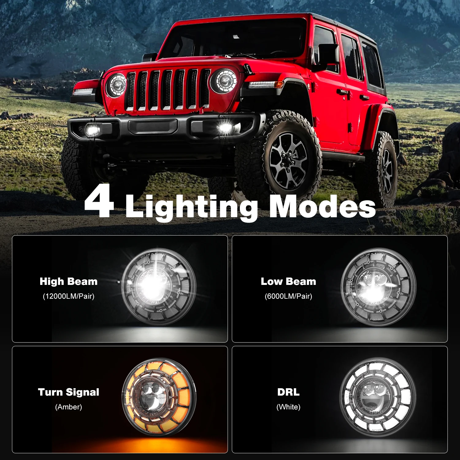 Emark Approved 7 Inch LED Headlight With Amber Turn Signal Light For  Jeep Wrangler TJ JK JL Lada Niva 4x4 Land Rover Defender
