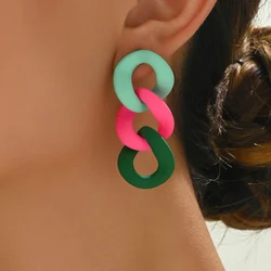 Vintage Y2K Rainbow Acrylic Geometric Circle Chain Drop Earrings for Women Korean Fashionable Simple Jewelry