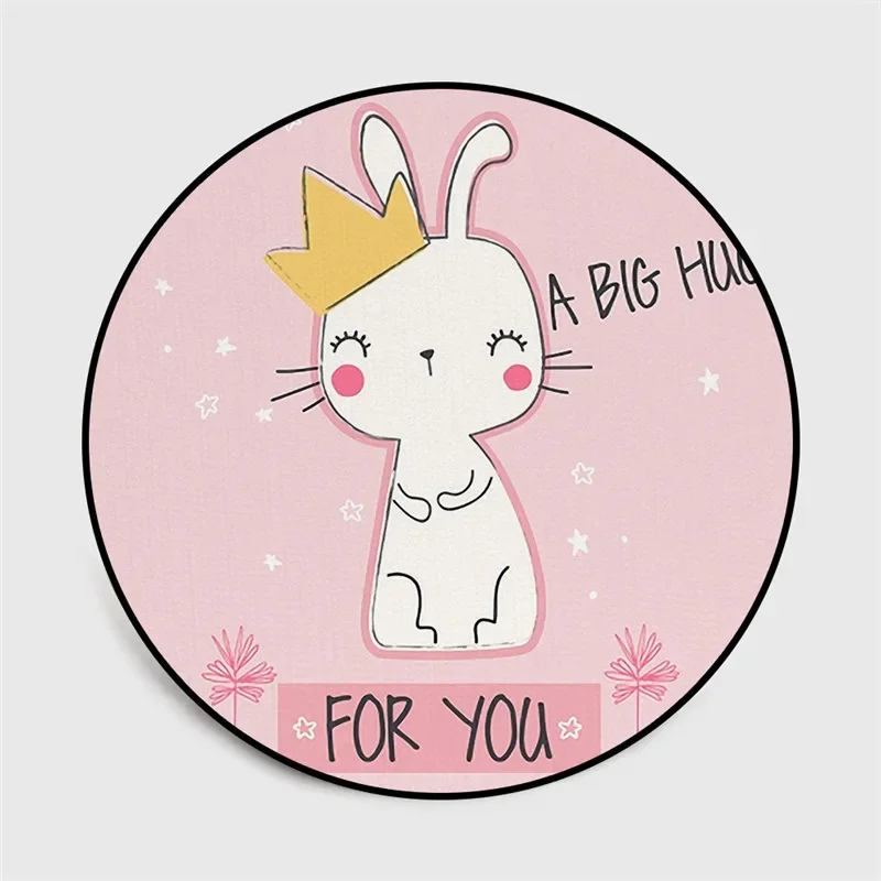 Geometric Animal Cartoon rabbit Round Carpet Living Room Children Play Bedroom Rugs Beside sofa Computer Chair Floor Mat Carpet