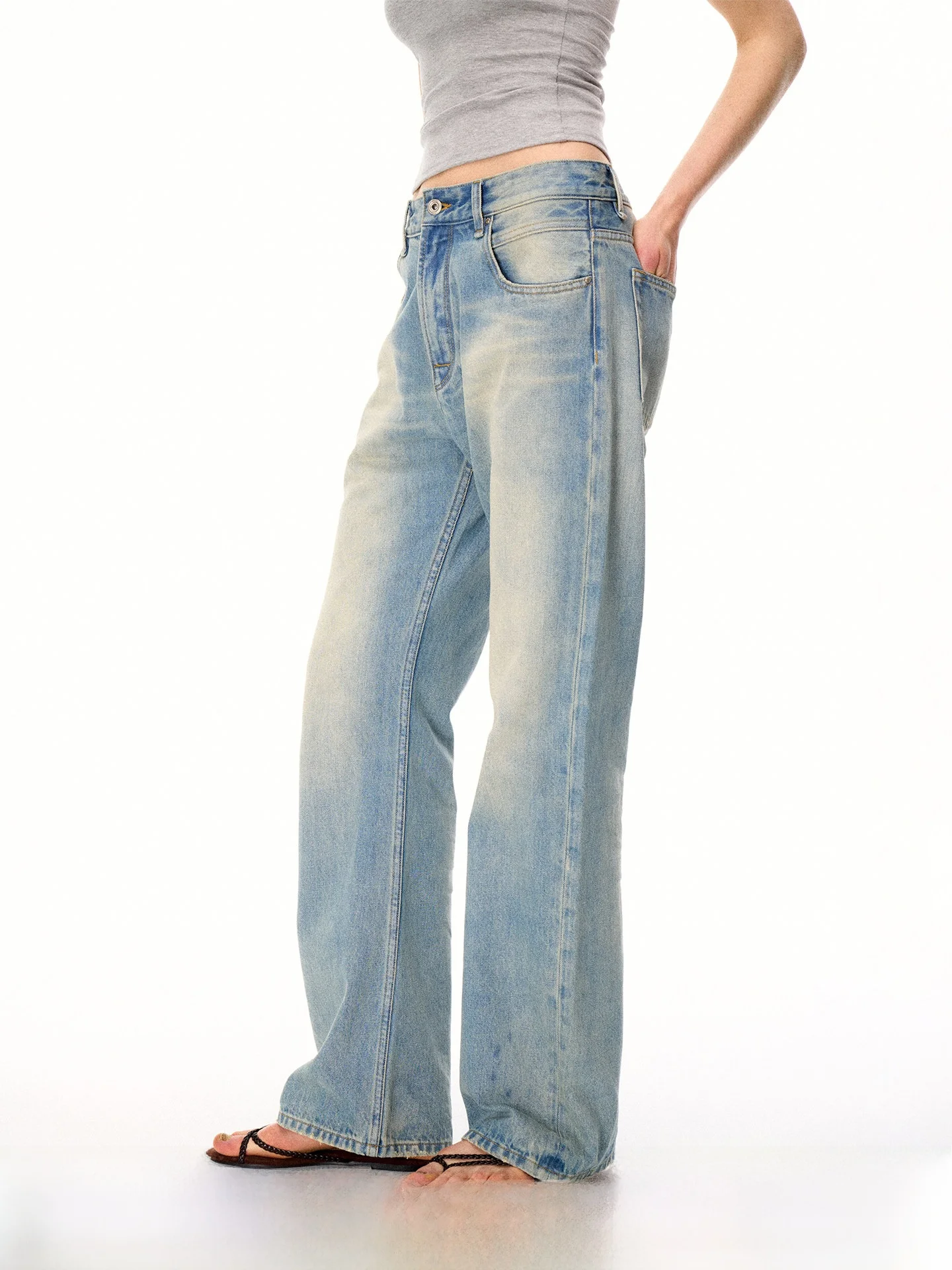 

Джинсы Firstfloor Loose Fit Vintage Washed Heavy Du Casual Denim с высокой талией, свободного кроя, универсальные, удобные, женские