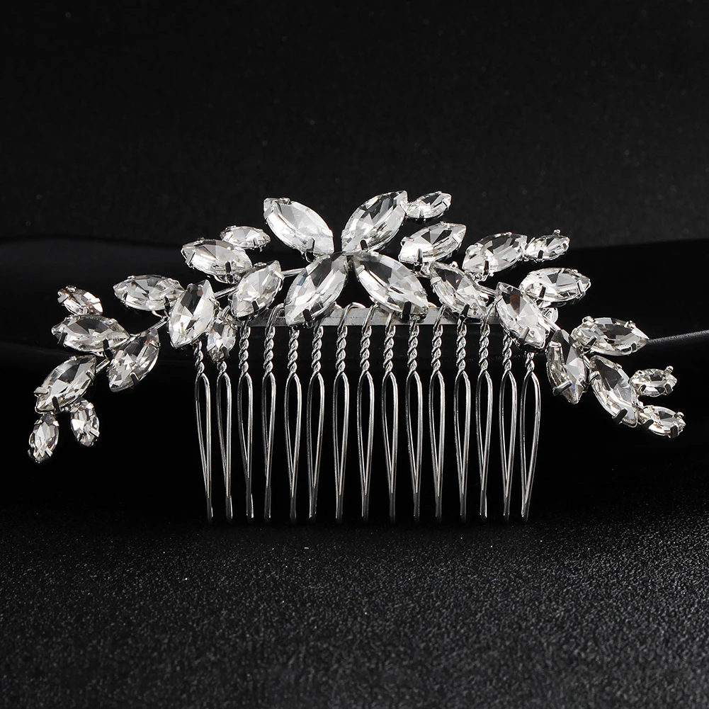 Classic Austrian Crystal Hair Combs Silver Color Alloy Wedding Jewelry Hair Accessories Headdress Bride\'s Tiara