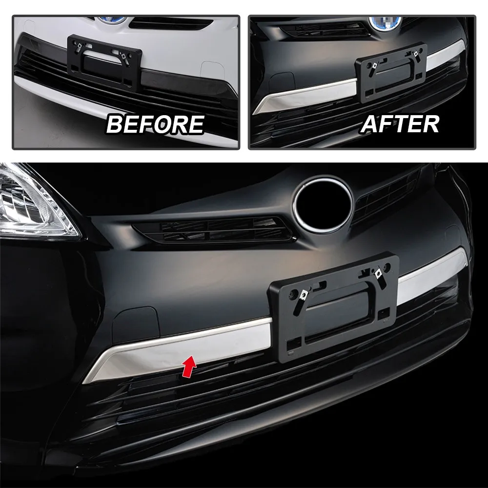 2pcs Stainless Steel Front NO. Plate Molding Trim For Toyota Prius ZVW30 2012-2015 Car Styling Accessories For Prius 30
