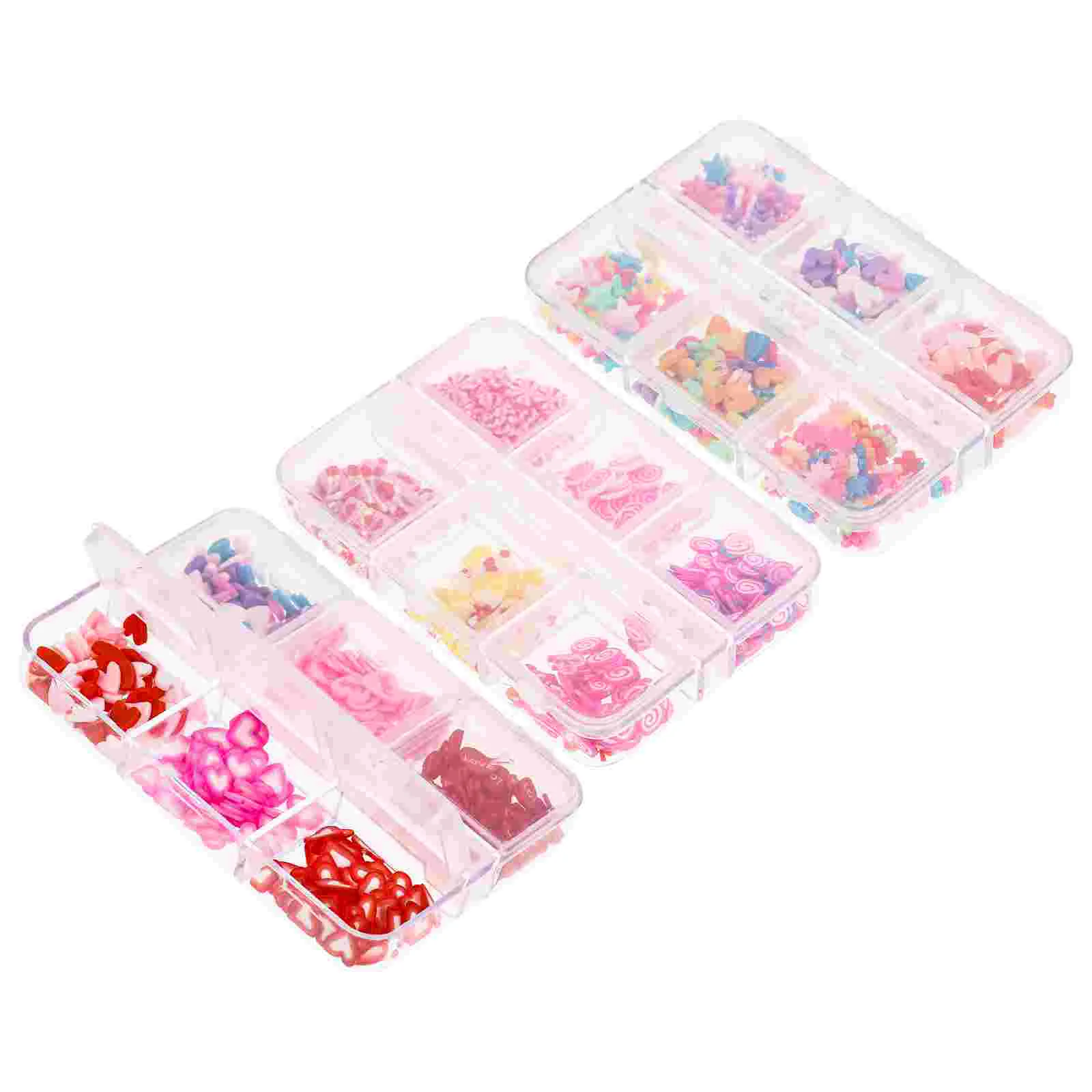 3 Boxes Nail Heart Jewelry Heart-shaped Stickers DIY Halloween Candy-shaped Colorful Polymer Clay Supplies Manicure Decorations