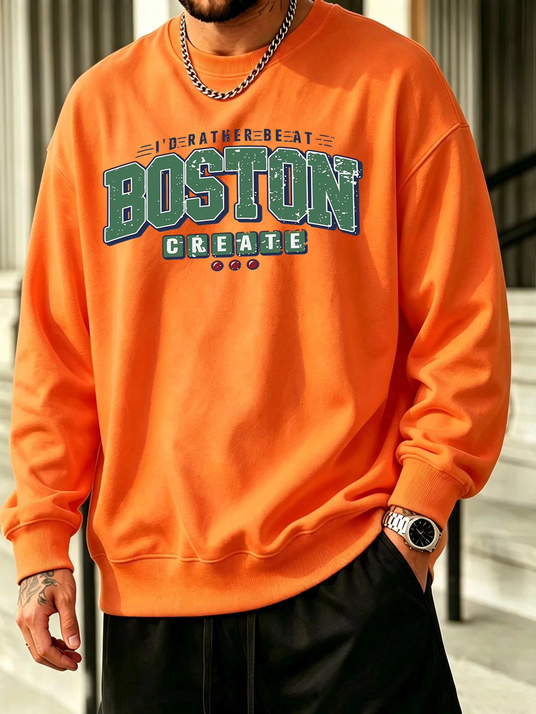 I'D Rather Be At Boston Create Printed Street Casual Streetwear Men Spring Autumn Hip Hop Tops Fleece Classic Sweatshirts