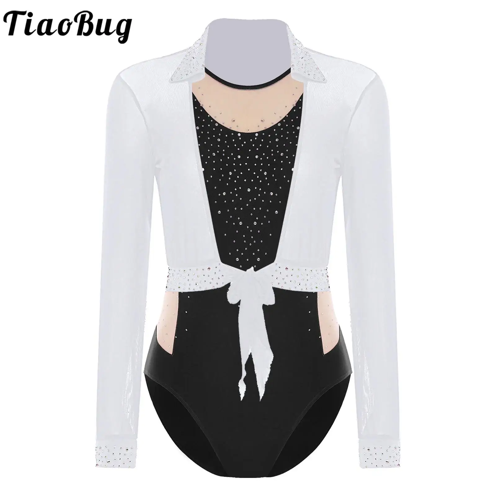 Damski strój gimnastyczny baletowy taneczny kostium na występy bez rękawów kontrastowy kolor body i krótki kardigan odzież taneczna
