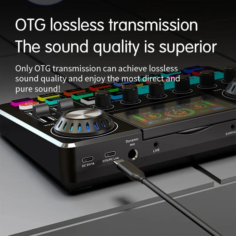 F668 Scheda audio dal vivo mixer transfrontaliero registrazione computer canto riduzione del rumore banda di frequenza gioco con funzioni personalizzate