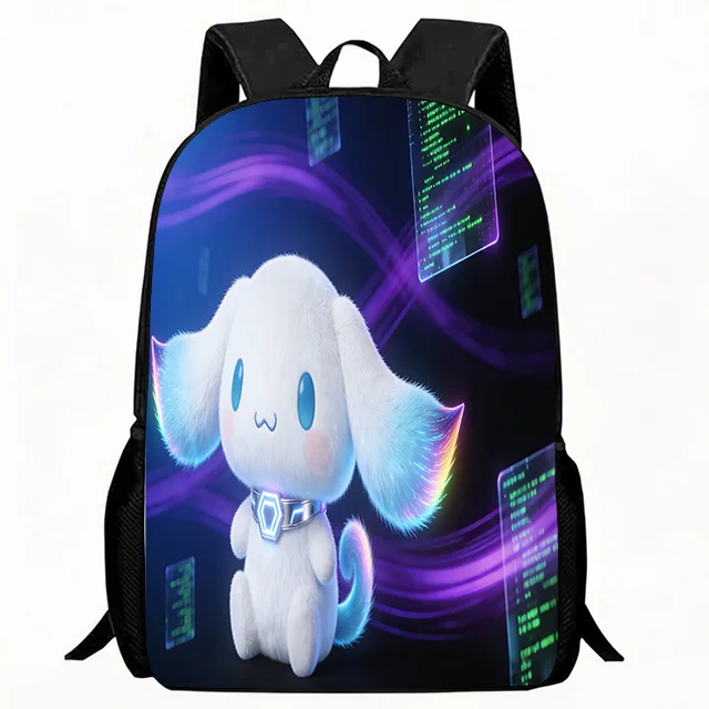 

Kids Bag Cyber Fluffy Puppy with Neon Light Print School Backpack Lightweight Adjustable Children's Casual Daypack Breathable Du