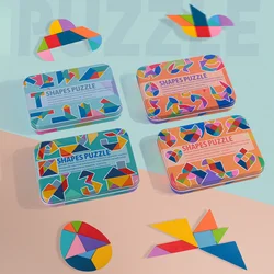 Creative colorful iron box tangram, children's early education, heart / egg-shaped nine tangrams, wooden DIY large puzzle toy