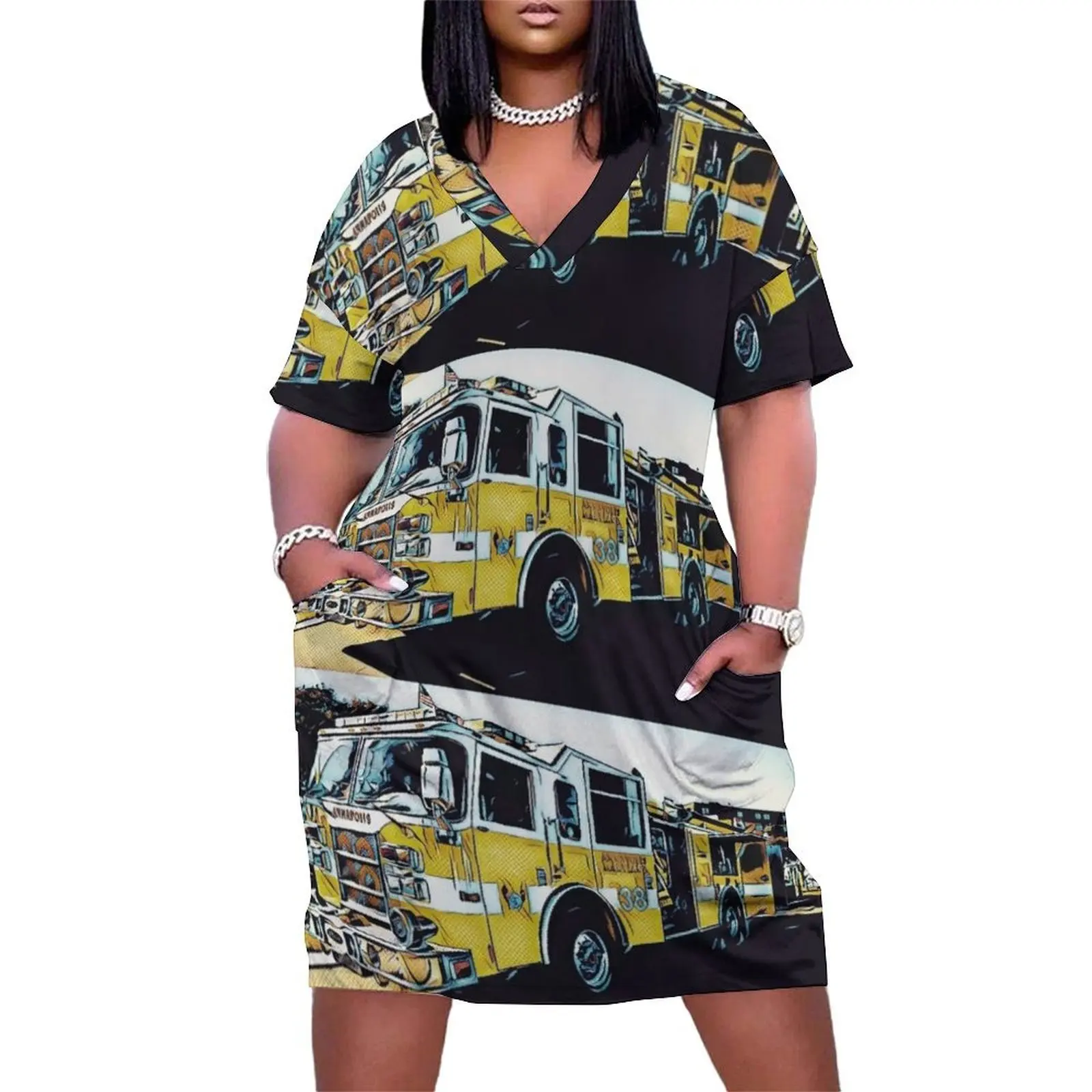 

Yellow Fire Truck Loose Pocket Dress Women's summer skirt beach outfits for women elegant dresses plus sizes