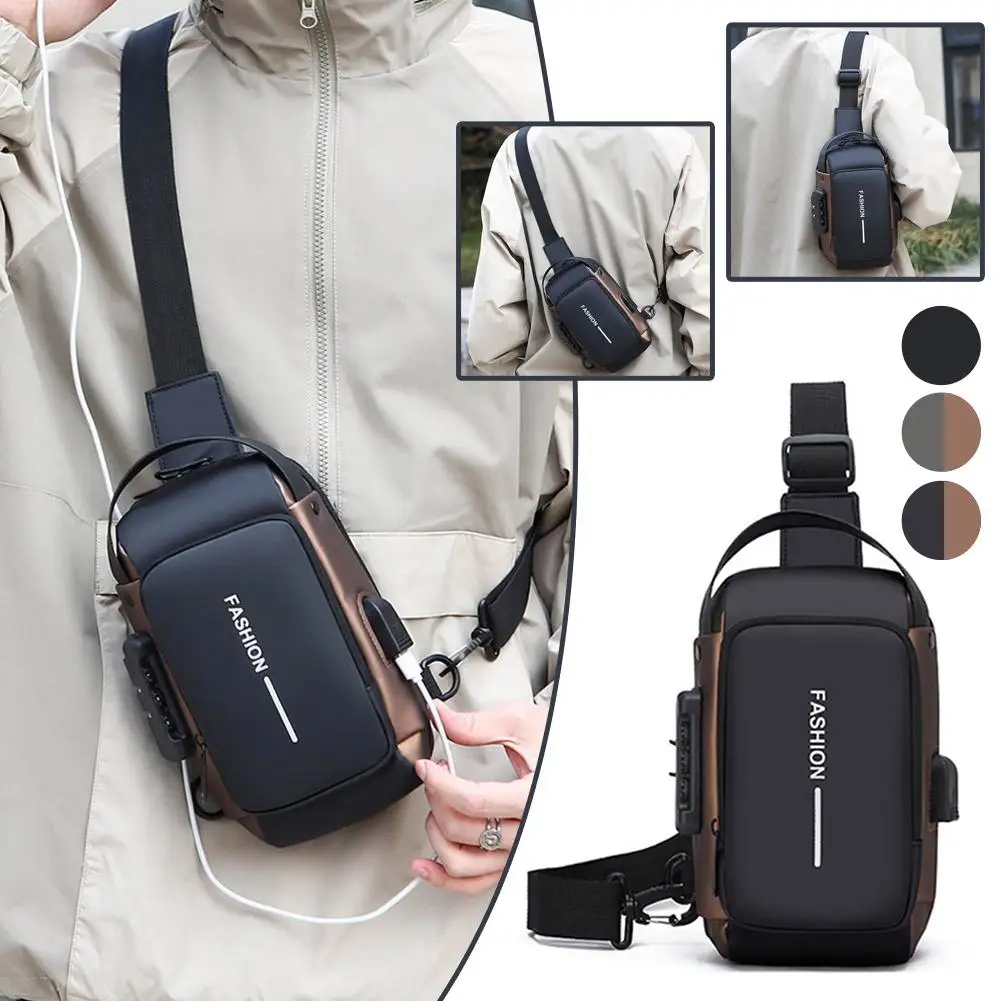 

Multi-Function Chest Pack With Password Lock, Large Capacity Men's Crossbody Bag, Anti-Theft Shoulder Bag