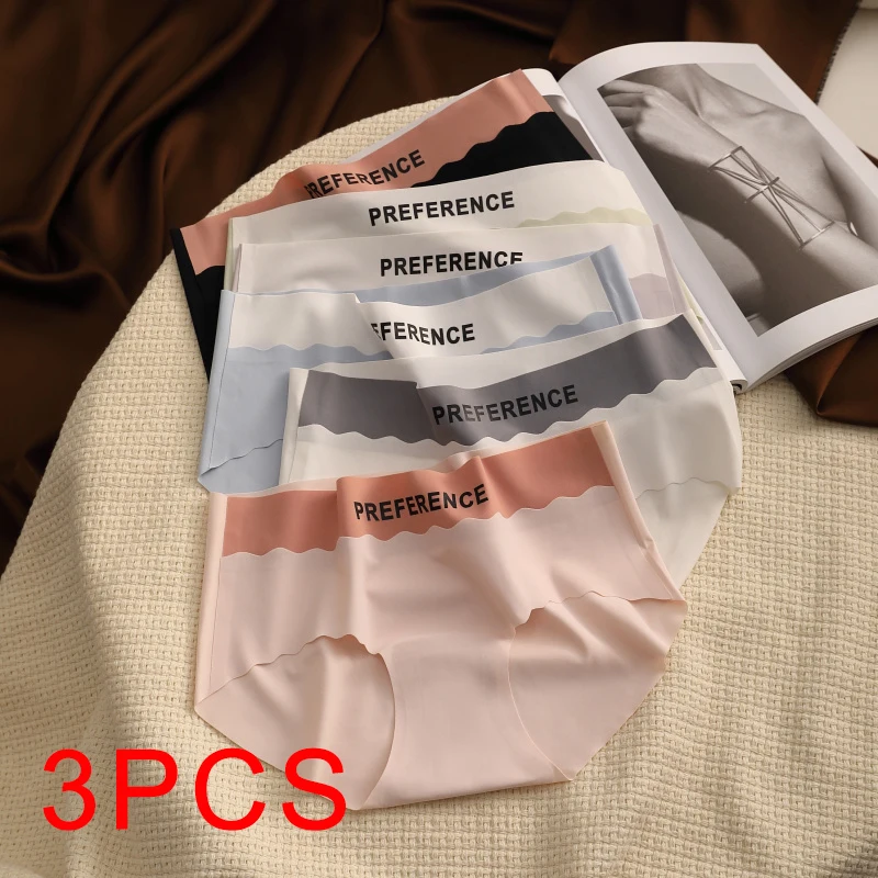 3PCS Briefs Thin Sexy Ice Silk Underpanties Soft Female Underwear Traceless Women\'s Panties Mid-rise Fashion Sports Intimates