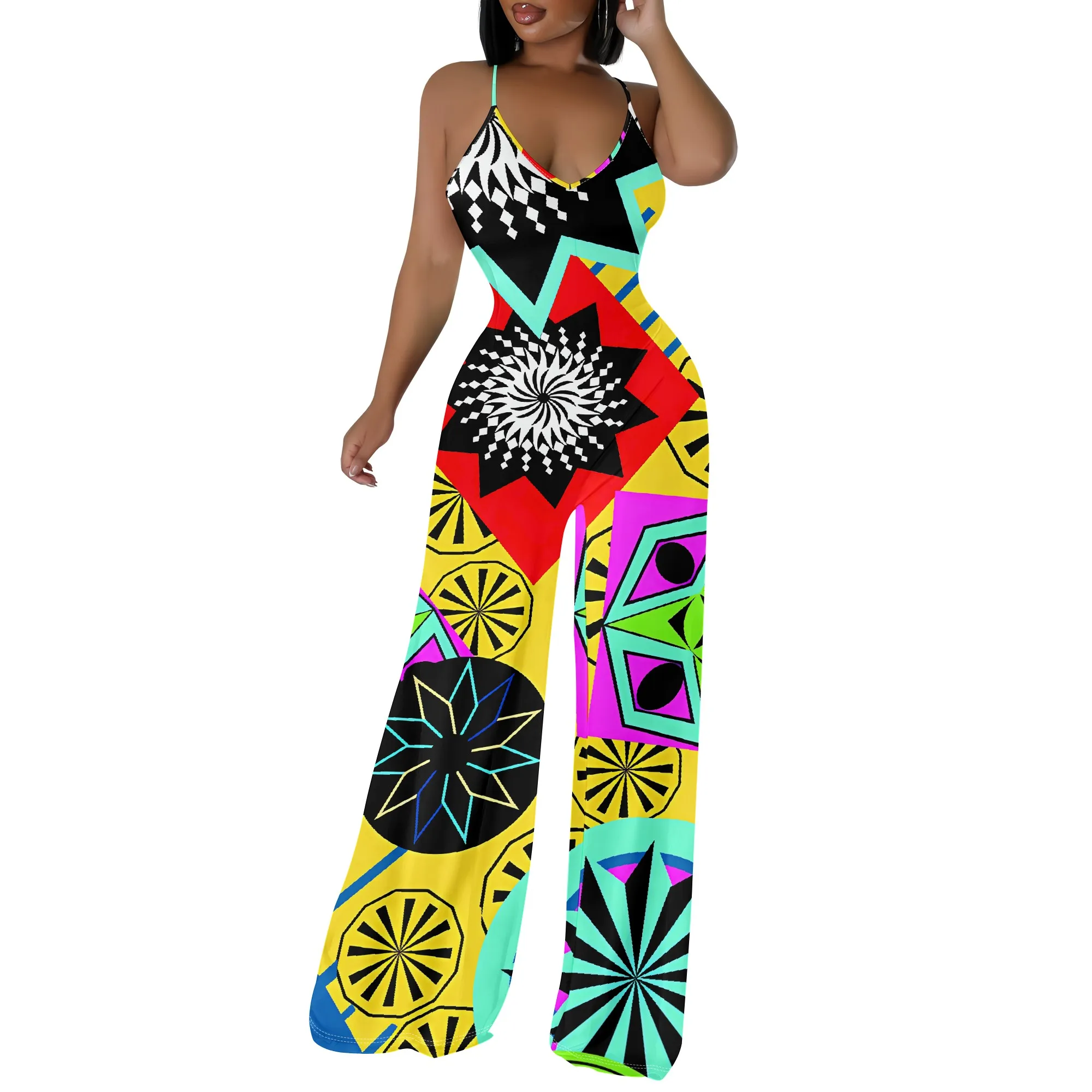 Women's Off Shoulder Sexy Crew Neck Loose Long Dress Fashion Printed Hem Club Party Casual Vacation Long Pants Jumpsuit