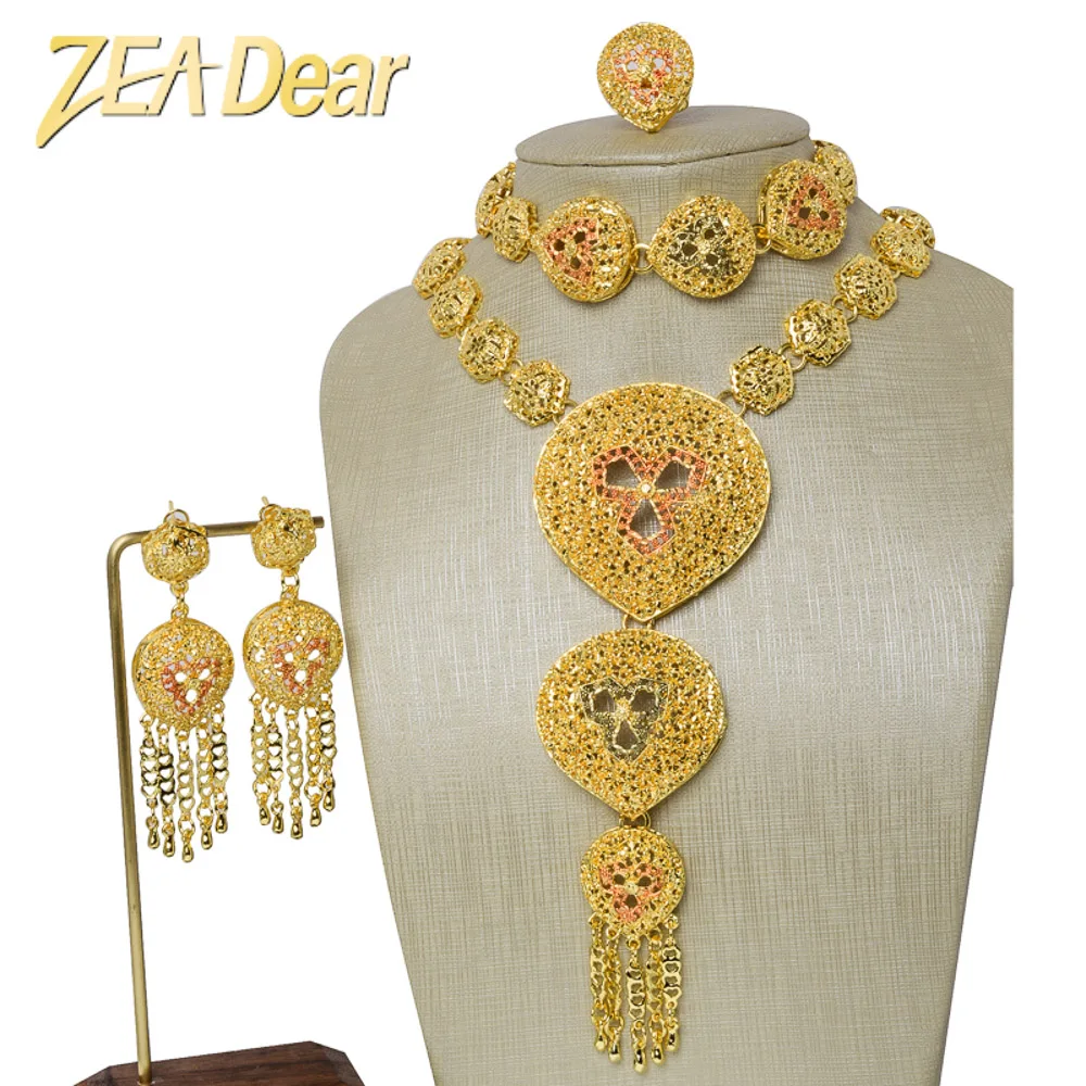 

ZEADear Jewelry Nigerian Brazilian 4 Pieces Sets Colorful Bridal Wedding Earrings Necklace Bracelet Ring For Women Vintage