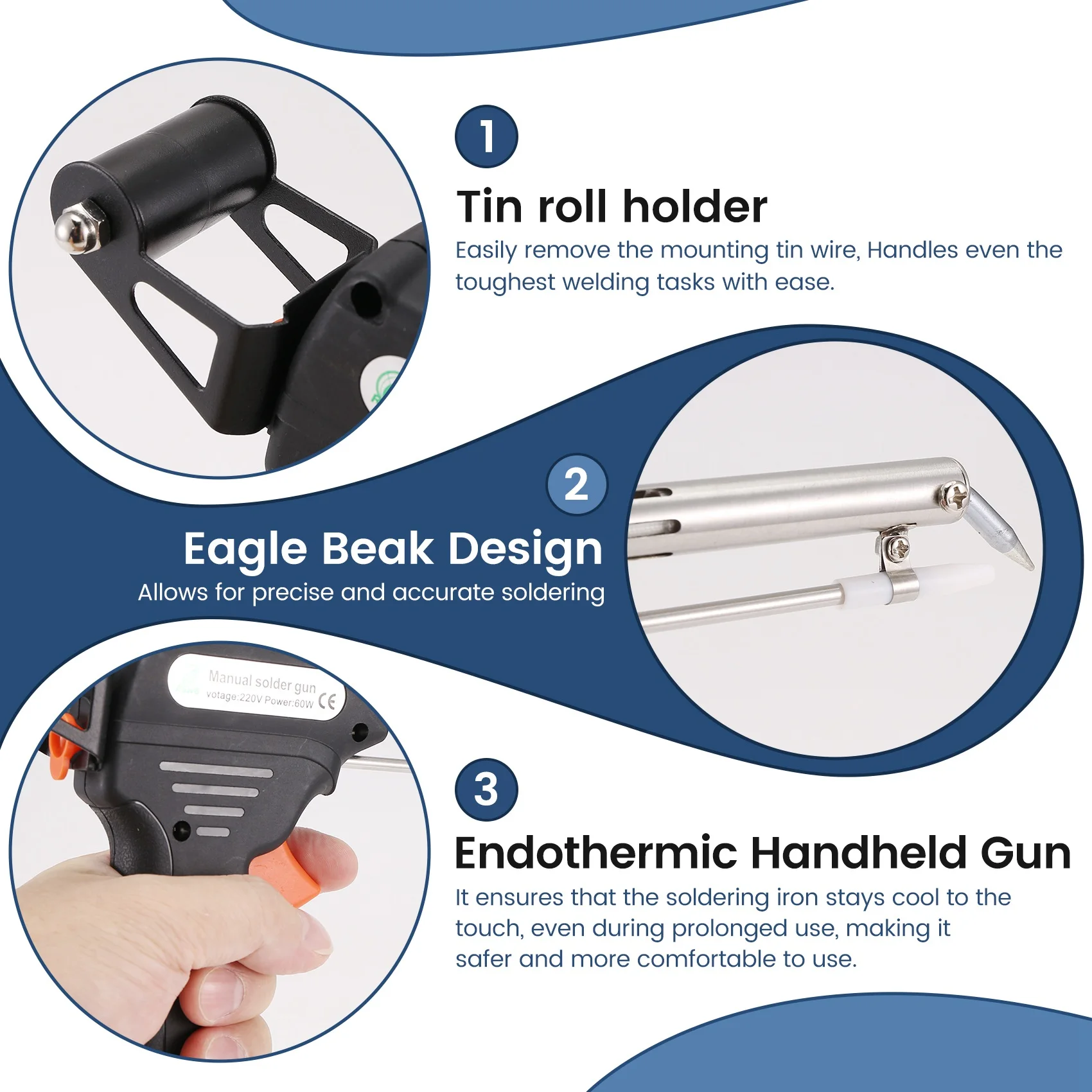 

AA63 HOT Soldering Iron 60W Eagle Beak Endothermic Handheld Tool Heated Household Repair Tool Manual Tin Dispensing