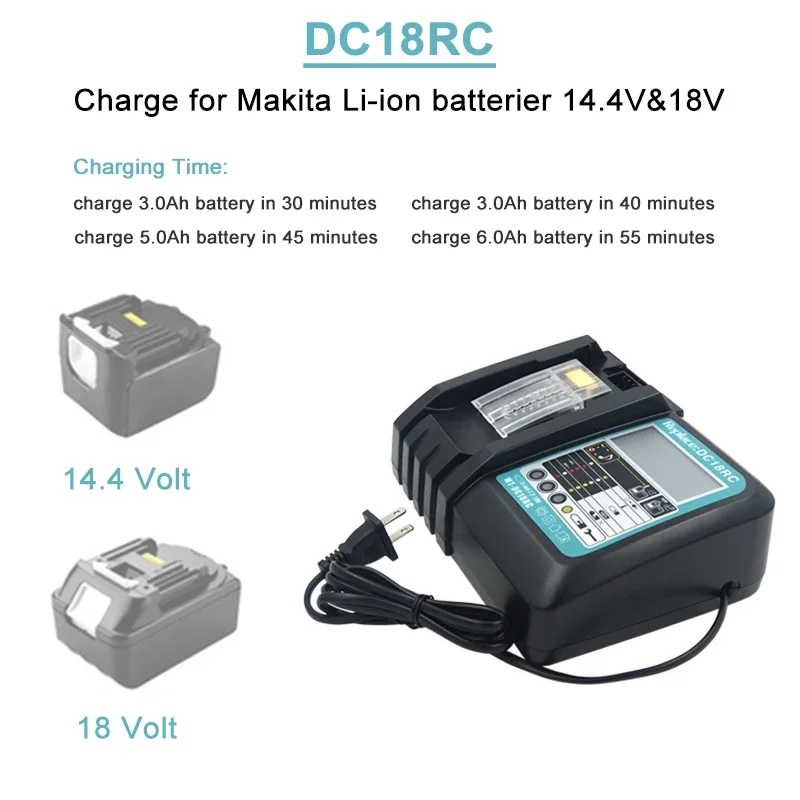 DC18RC Li-ion Battery Charger for Makita 14.4V 18V BL1830 Bl1430 DC18RC DC18RA EU Plug 3A Current 1pcs USB Adapter for Phone