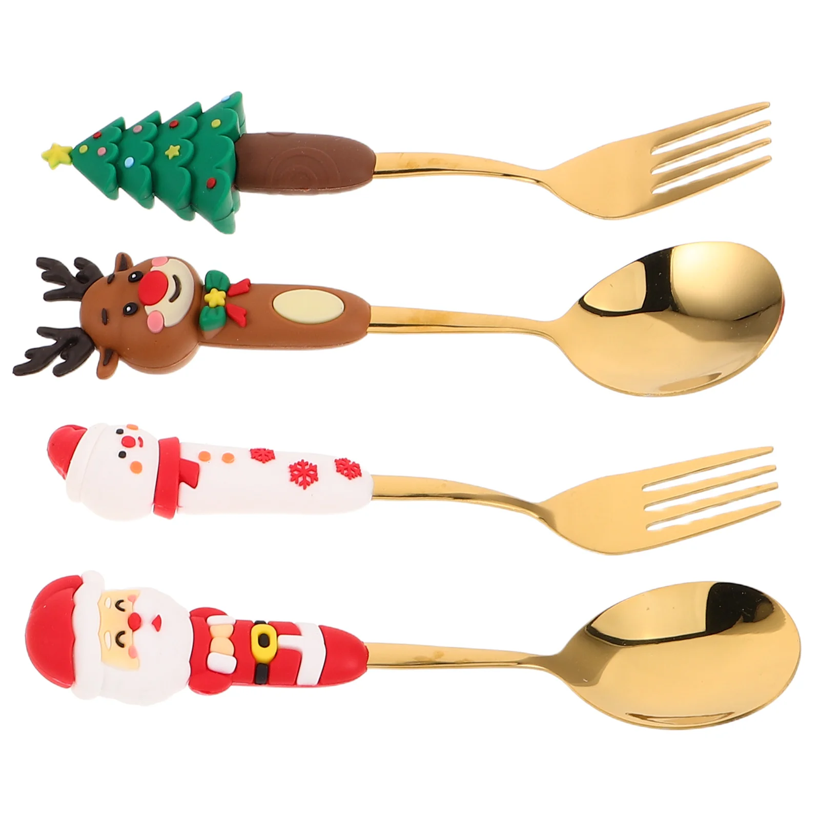 

4Pcs Festive Christmas Cutlery Set Stainless Steel Dessert Spoons Forks with Snowman Elk Design for Holiday Table Decoration