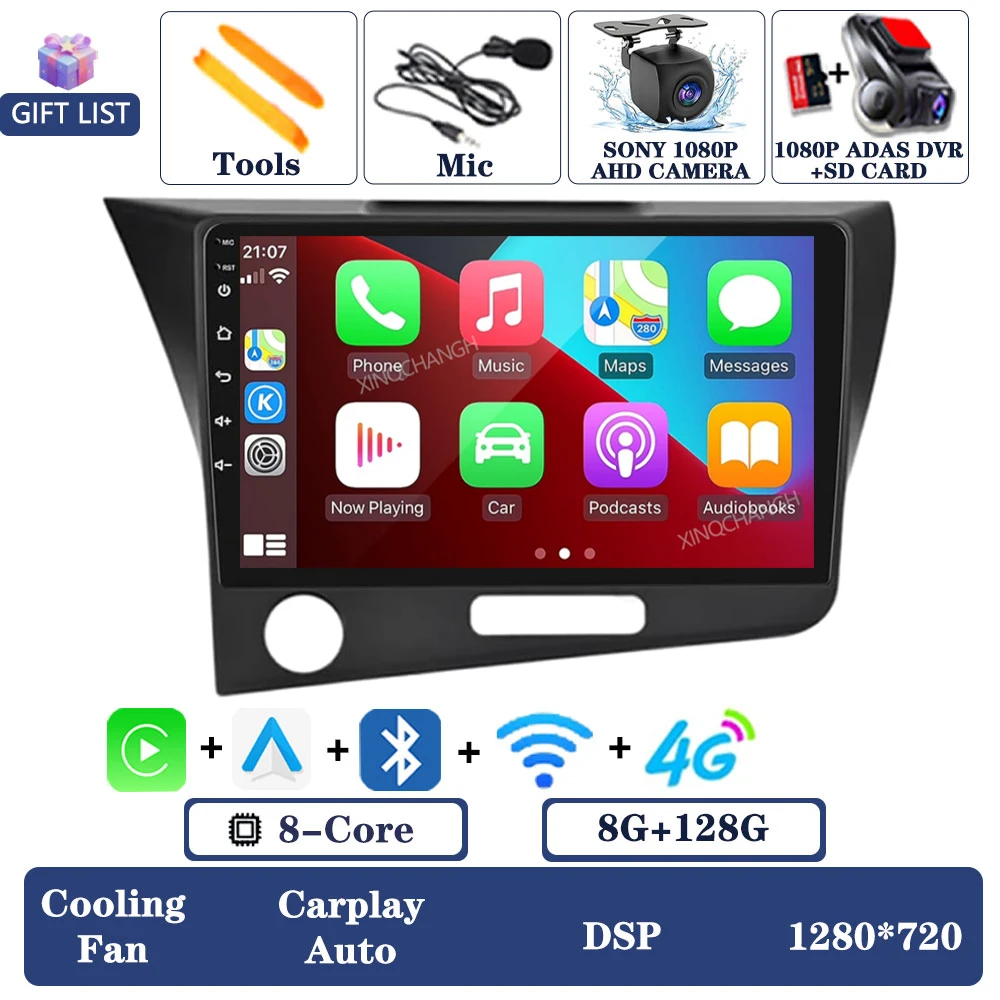 Android 15 Autoradio Voor Honda CRZ CR-Z 2010-2016 QLED Multimedia Stereo Video Player 4G LTE 5G WIFI 2DIN BT Carplay Auto GPS