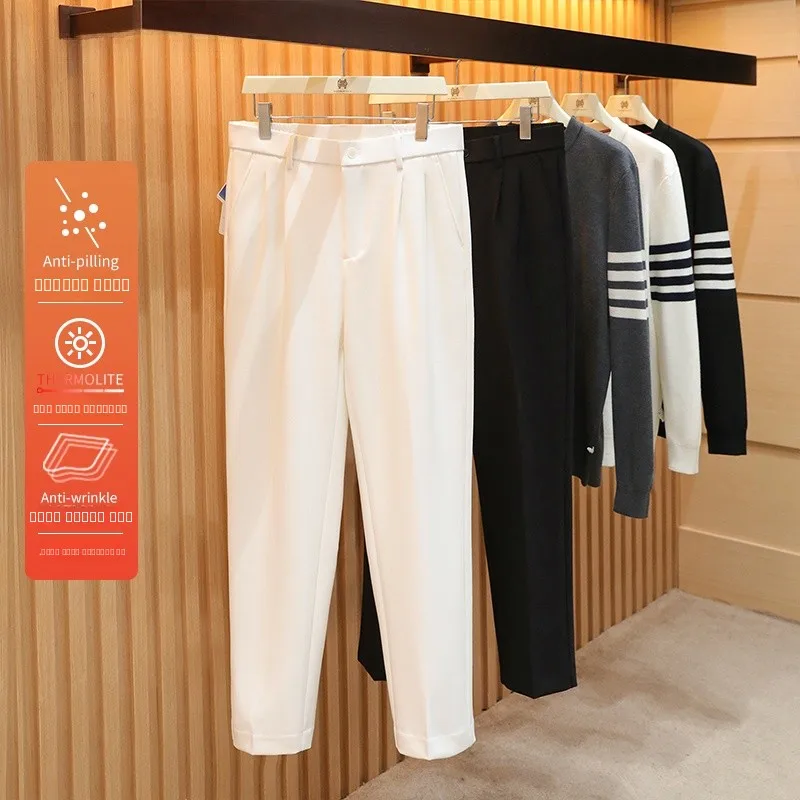 

Мужские повседневные брюки прямого кроя из смесовой ткани (модал, шерсть), свободного кроя, с высокой талией, на пуговицах, из полиэстера, вискозы, спандекса, льна