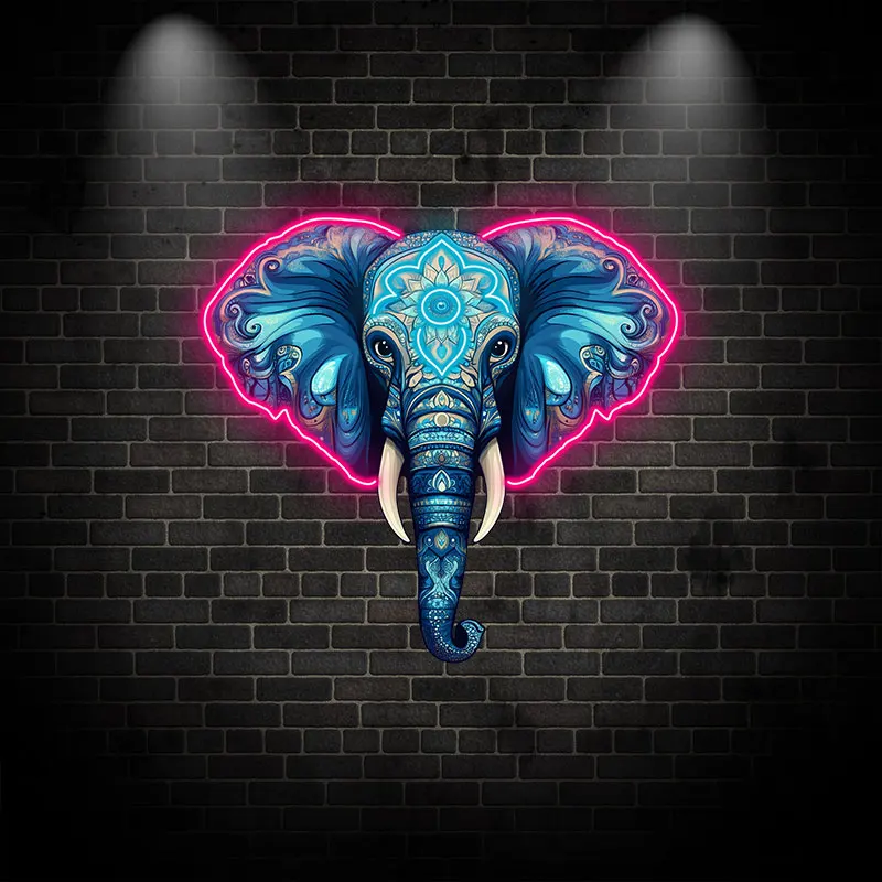 Toysign Custom Neon Sign, Mandala Elephant Neon Poster – Intricate Boho-Style Elephant Artwork, Perfect Accent Piece for Bedroom