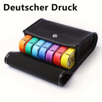 (German printing)Weekly Pill Organizer Box Case Travel Medication Reminder Daily AM PM, Day Night 7 Compartments in Leather