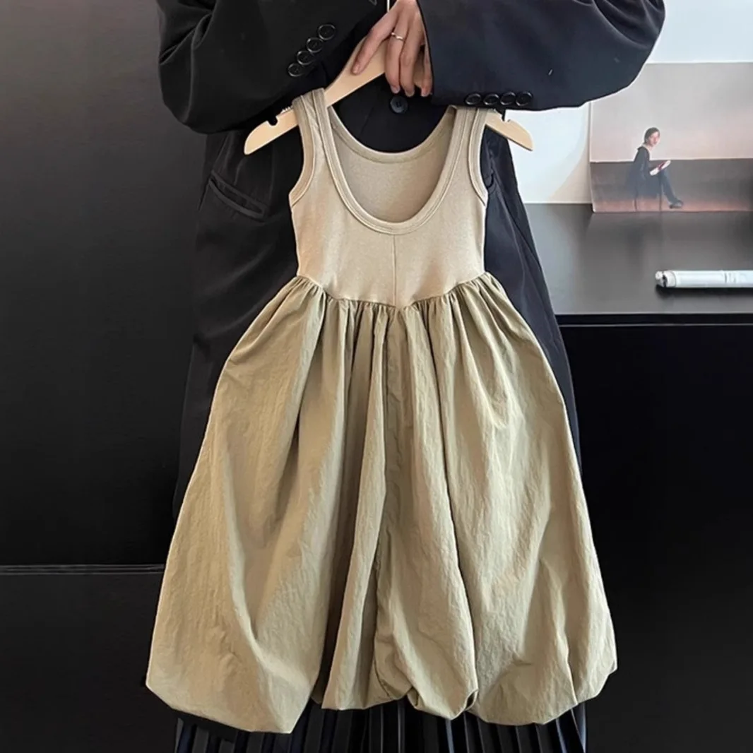 Girls Backless Sundress Summer Paneled Beach Dress Solid Color Minimalist Chic Cotton 2-7 Years Baby Girl Clothes Kids Dress