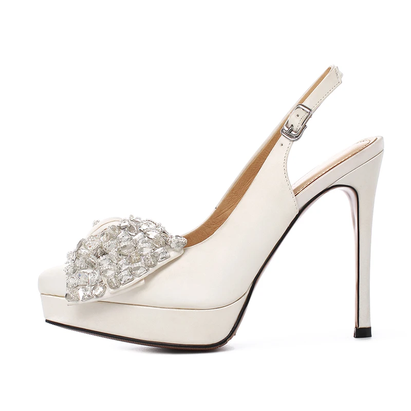 

Arden Furtado Summer white silk Platform Crystal bowknot Wedding shoes Pointed toe Shallow Super high heel Closed toe Sandals