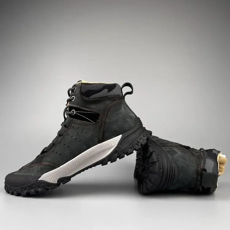 Męskie buty nowe oryginalne skórzane wysokie topy Casual sportowe buty turystyczne odkryte trampki gorące antypoślizgowe buty wspinaczkowe ze skóry