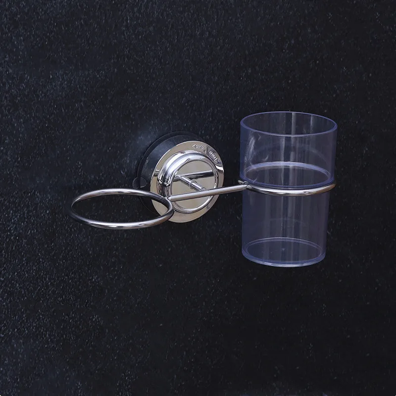 Stainless Steel Bathroom Cup Holder Wall Mounted Sucker Storage Shelf Toothbrush Toothpaste Cups Rack for Bathroom Accessories