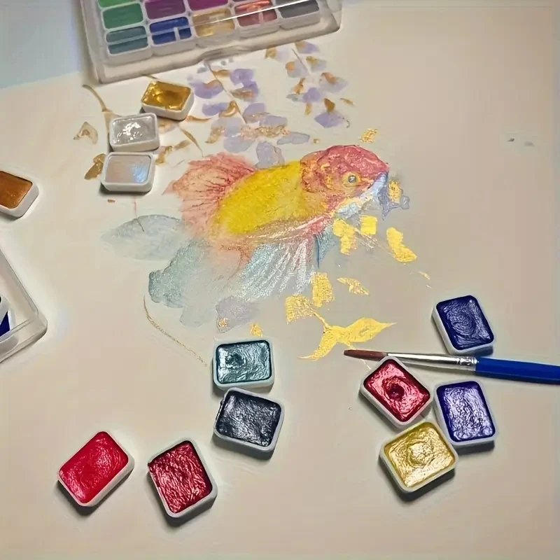 20-Farben-Aquarell-Malset, metallisches Aquarell-Farbset, glitzernde Aquarell-Farbbox – Detail 7