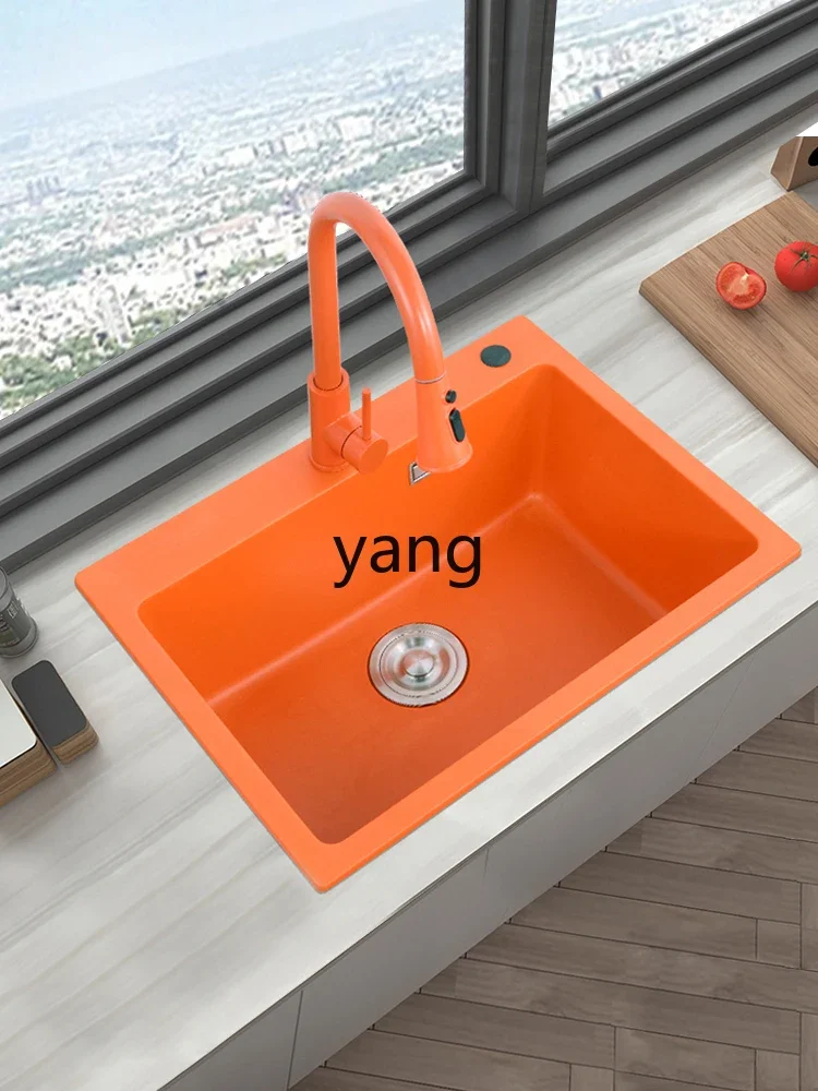 حوض المطبخ المنزلي من حجر الكوارتز البرتقالي LH #5