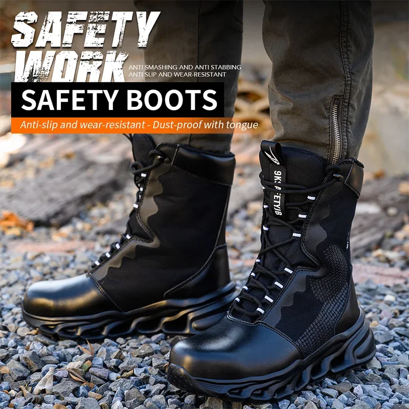 New Fashion 2024 Men Boots Safety Shoes Security Steel Toe Cap Military Boots Working Steel Toe Anti-Smashing Men\'s Work Boots