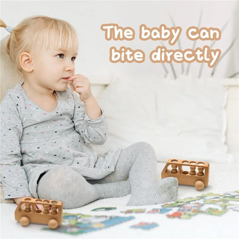 

FBIL-Outdoor Wooden Bus Game Kit Baby Wooden Bus Educational Blocks Natural Wood Car Little Teething Birthday Gifts