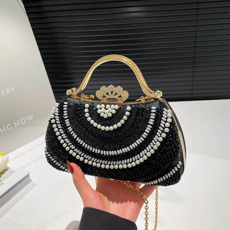 

Банкетная сумка Французская элегантная женская вечерняя сумка с блестками и бисером Роскошные дизайнерские сумки с цепочками Новые универсальные сумки на одно плечо