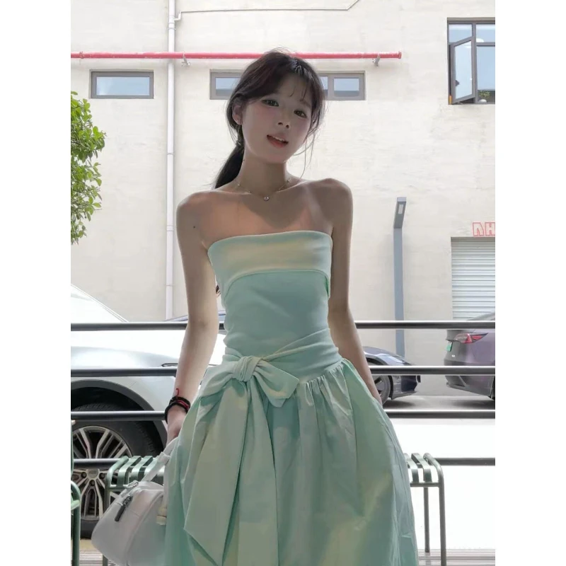 

Платье с французским галстуком-бабочкой, женское платье-бюстье миди с присборенной талией, новое летнее поступление, шикарный дизайн