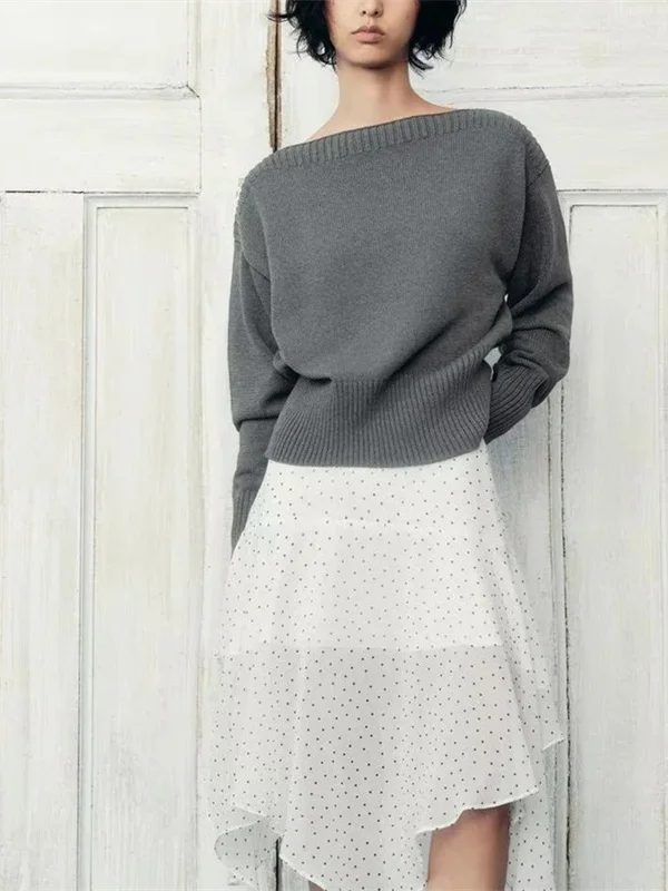 جديد الخريف المرأة Faionable لون نقي فضفاض طويل Sve العلوي محبوك سترة بسيطة تخفيف Sle تصميم واحد أكتاف