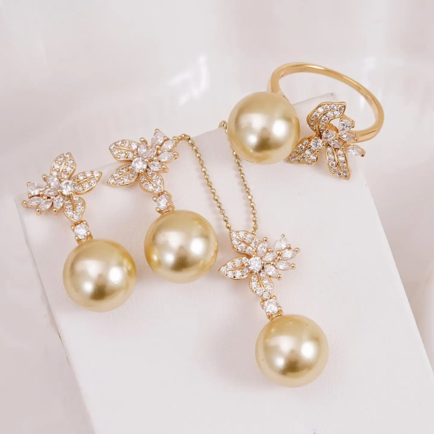 

S925 Sterling Silver Pendant Ring Earrings Set Base Mounts Findings Mounting Jewelry Set Parts Fittings for 10-11mm Pearls