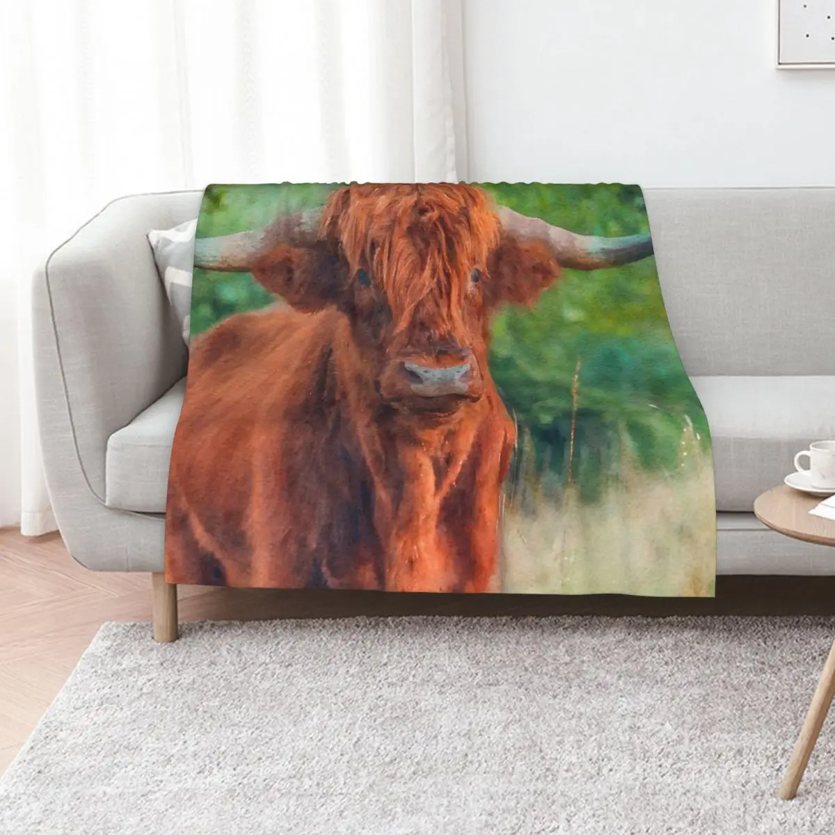 Highland cow watercolor painting #11 Throw Blanket Camping Bed covers Flannel Summer Beddings Multi-Purpose Summer Blankets