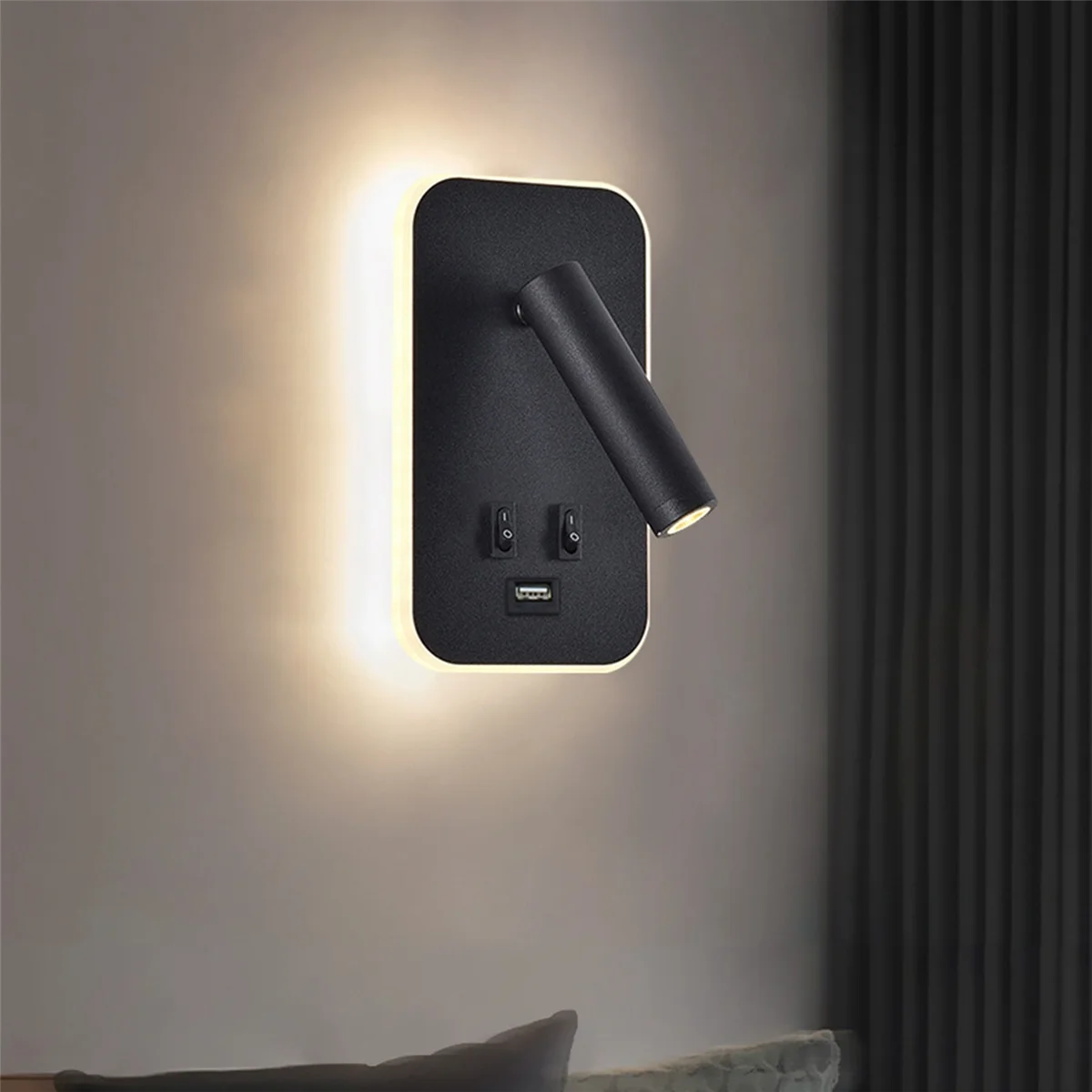 

Настенный светильник KIKI с подсветкой, зарядка через USB, вращение на 330 градусов, регулируемый настенный светильник, прикроватный светильник для чтения, черный