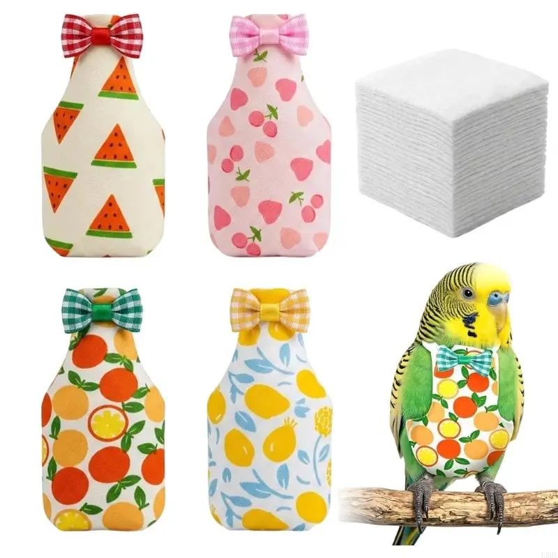 L9BE Bird Care Wear Set for Pet Birds, Diapers with Insert Support, Textile Shell, and Decorative Trim for Routine Changes