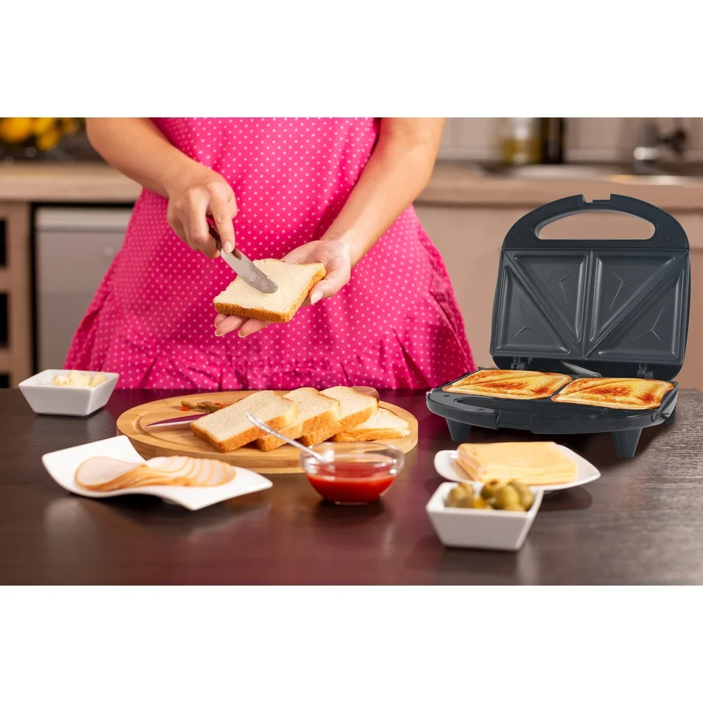 Sandwich Maker Nonstick Cooking Plates Easy Clean Dual Surface Cool Touch Handle Upright Storage Locking Latch Safety