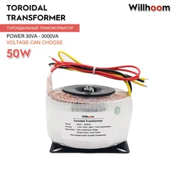 50W Toroidal Transformer Single Output 6V 9V 12V 15V 18V Pure Copper Wire Audio Amplifier Replacement Input 220V 110V Ring Core