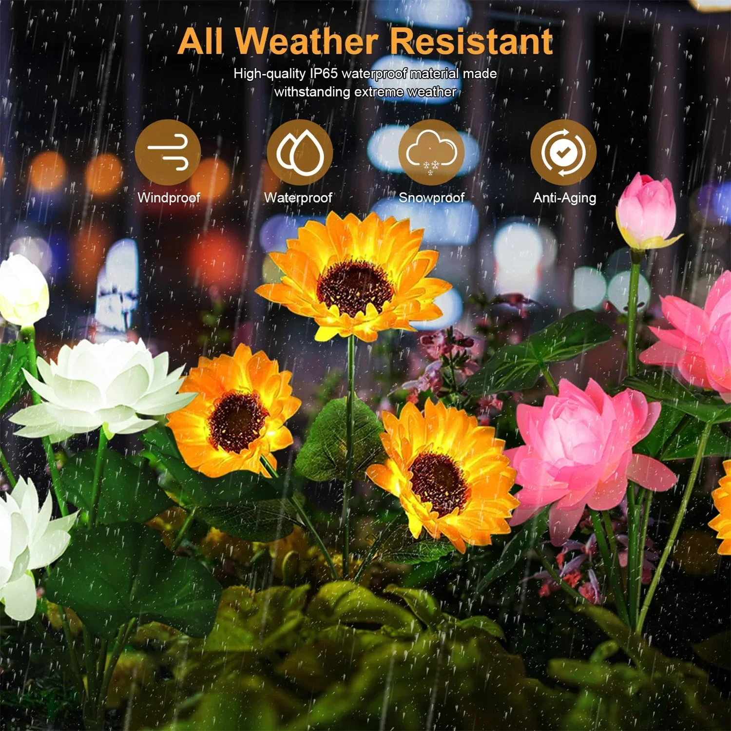 LED Solar Sunflowers Lotus Flowers Lights Outdoor Waterproof Landscape Lamp for Garden Lawn Path Backyard Decoration Lighting