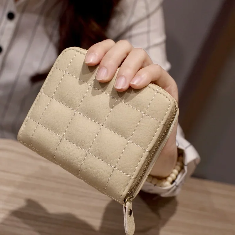 Luxury Brand Women's Short Wallet - PU Leather Plaid Nubuck Design, Small Zipper Wallet with Card Holder & Coin Purse