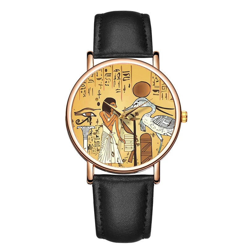 Simple Women\'s Leather Wristwatch Cool Stuff Watches Egyptian Fresco Painting Female Watches Waterproof Wristwatches