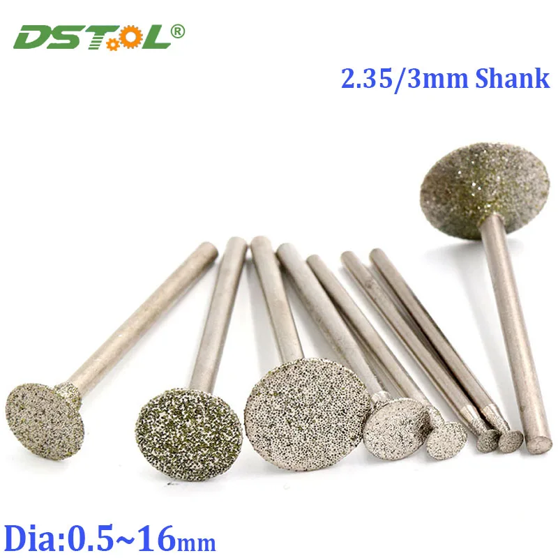 

2.35/3mm Shank Diamond Coated Grinding Head Glass Burr Engraving Mounted Point Q Needle Carving Polishing Needle Head 0.5~16mm