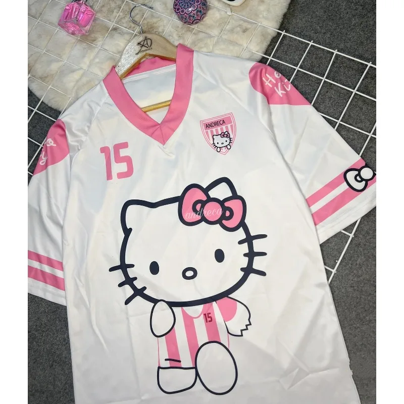 

Miniso 2025 Disney Hello Kitty с короткими рукавами, мужской и женский летний модный дышащий быстросохнущий футбольный костюм для отдыха