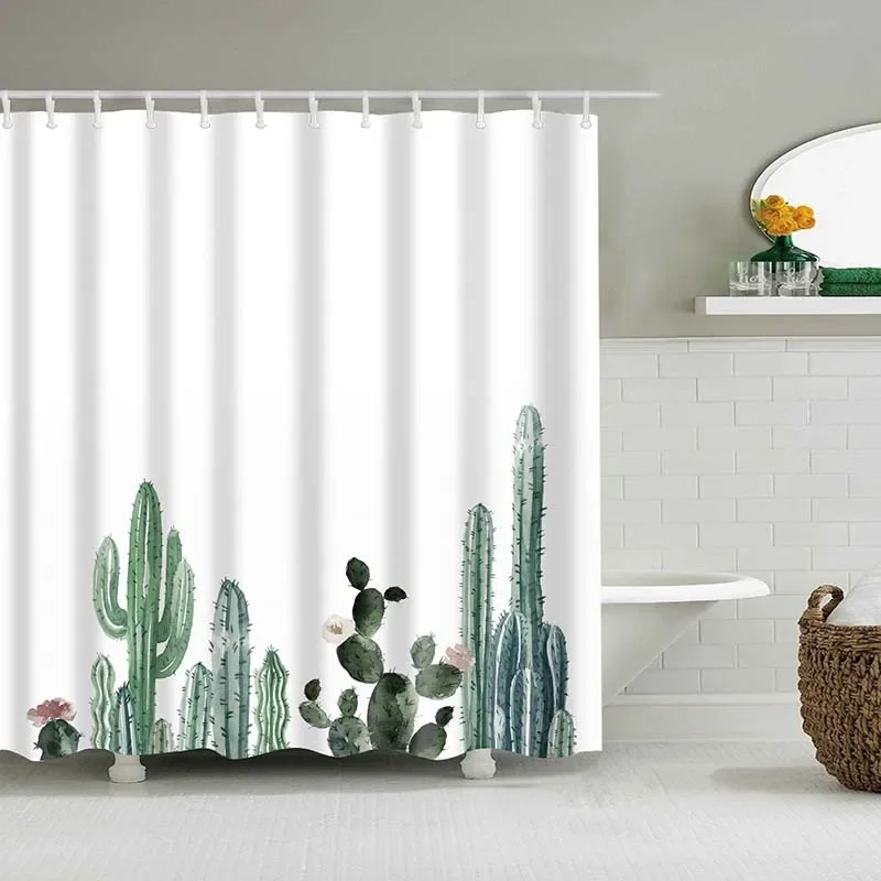 

Tropical Cactus Shower Curtain Polyester Fabric Bath Curtain For The Bathroom Decoration Multi-Size Printed Bathroom Accessories